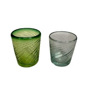 Set of 2 Vintage Swirl Design Hand Blown Art Glass Tumblers